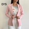 Women Suit Coat Lapel Long Sleeve Slim Fit Single Button Suit Jacket Solid Color Versatile Basic Jacket Business Tops Daily Wear