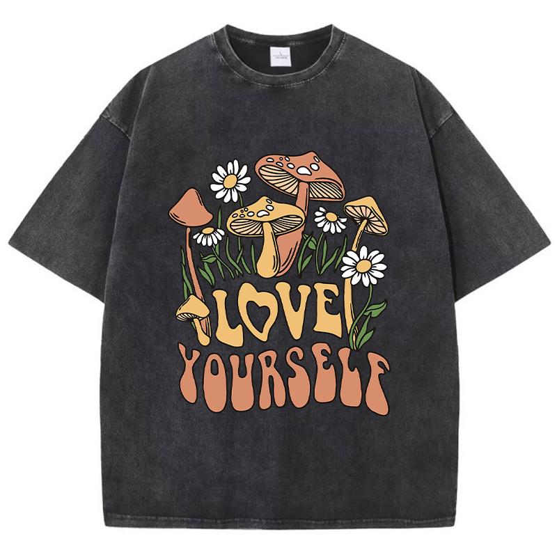Футболка Love Yourself Print Female Distress, летняя повседневная футболка, уличный хип-хоп, стираные топы, модная удобная новая футболка для женщин