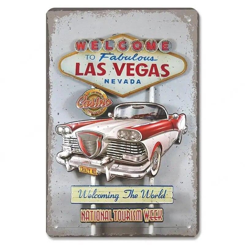 Welcome To Las Vegas Plaque Metal Tin Signs Vintage Decor Nevada Casino Metal Posters Wall Art Decor