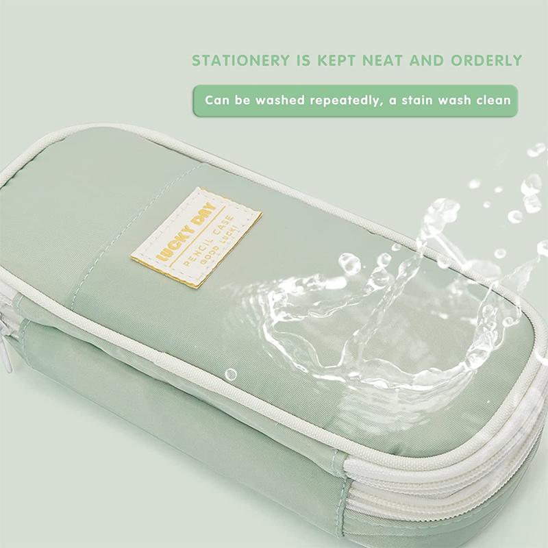 Kawaii Green Pencil Cases Big Capacity Cute Pouch Holder Canvas Bag Washable School Supplies Korean Cancelware