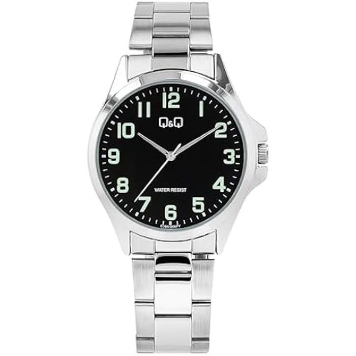 Montre - Q&Q - C36A-006PY - Acier inoxydable - Étanchéité 3 ATM - Cadran noir avec chiffres verts