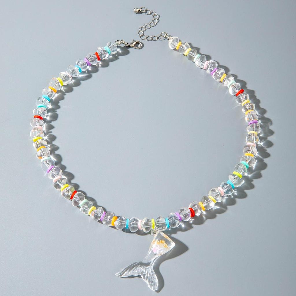 Летний популярный товар, полупрозрачное ожерелье с подвеской в виде русалки из гравия для женщин, пляжная крутая бижутерия, цветное ожерелье в стиле допамина