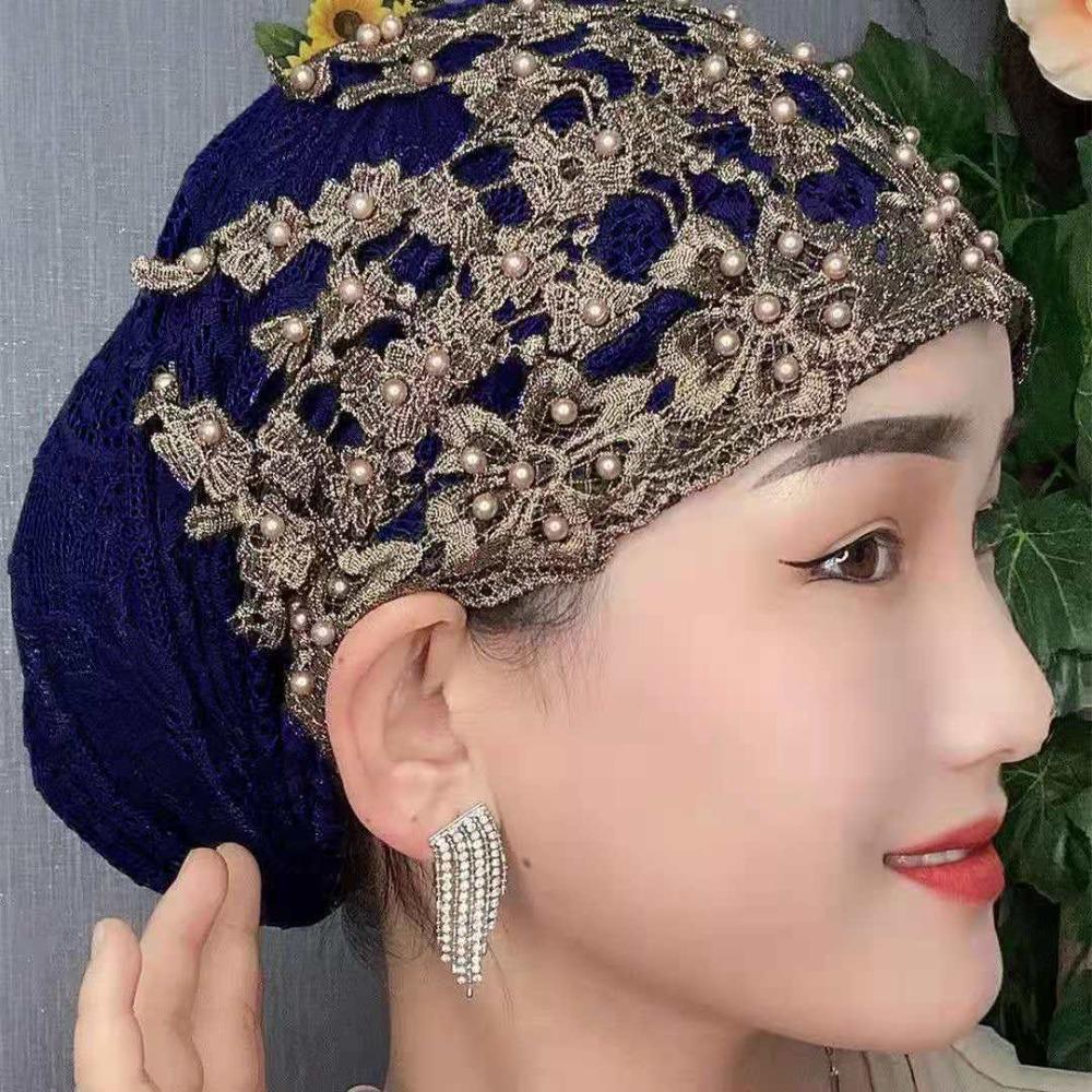 Comfortable Ethnic Headscarf Hat Soft Head Wrap Cap Portable Ethnic Beaded Hat Cultural Wear