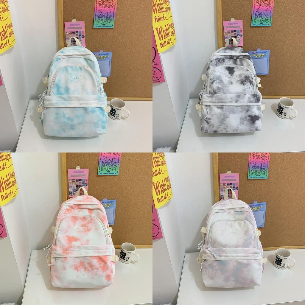 Fashionable Letter Decoration Tie Dye Pattern Student Casual Backpack For Campus Daily Use