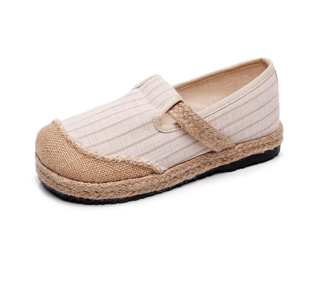 2025 Women’s Trendy Slip-On Shoes: Spring & Fall Vertical Stripe Cotton-Linen, College Style, Round Toe Hemp Design