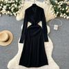 Autumn Winter Women Elegant V-neck Knitted Sweater Twist Pullover Dresses