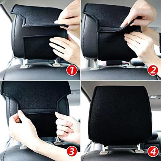 XIAOLINGDANG Car Headrest Covers Seat Accessories Exclusive Embroidered Car Logo with Comfortable Lint To Protect Headrest Covers Black Set of 2