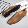Мужские мокасины из натуральной кожи, модная мужская деловая обувь, дышащая мужская обувь без застежек, ажурные туфли для вождения, летние мокасины