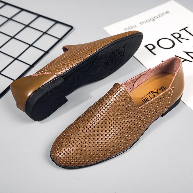 Мужские мокасины из натуральной кожи, модная мужская деловая обувь, дышащая мужская обувь без застежек, ажурные туфли для вождения, летние мокасины