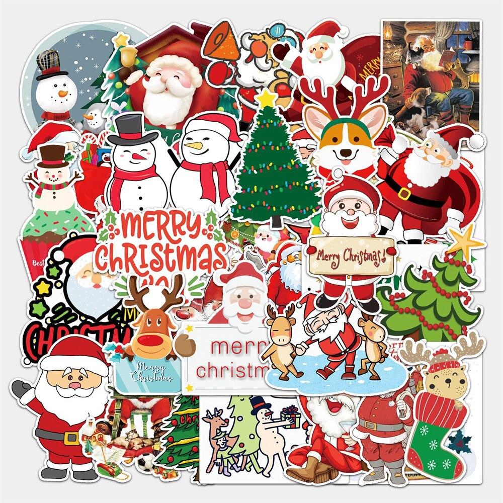 50PCS Merry Christmas Doodle Santa Claus Christmas Tree DIY Decoration Laptop Skateboard New Year Gift Sticker