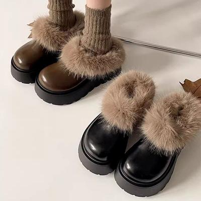 Взрыв популярности интернет-знаменитостей толстоподошвенные пушистые угги женские 2025 зима новые ленивые на одной педали набивные утепленные хлопковые ботинки