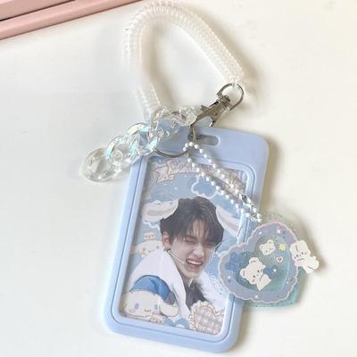 Kawaii Baby Blue Milk Pink Держатель для фотокарт Кредитный ID Банковская карта Фото Дисплей Держатель автобусной карты Защитный чехол Подвеска