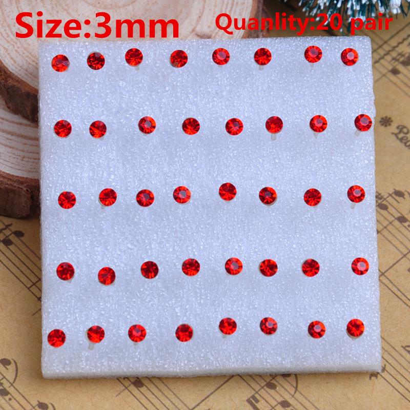 Модные разноцветные серьги для девочек, 20 пар в упаковке, серьги-гвоздики со стразами, модные милые женские серьги-гвоздики с кристаллами