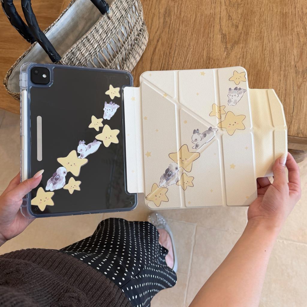 Простой Чехол Кролик со Звездочкой для iPad Air8 Air7 13-го 11-го 10-го A16 9-го Чехол iPad Pro11 4 5 10.9 дюйма 12.9" M5 M2 M3 M4 Mini7/6 с Держателем для Apple Pencil