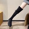 Fold Thin Elastic Boots Thick Heel Knee Boots New Two Wear Retro Thick-soled Spice Girl Small Thin Boots Woman