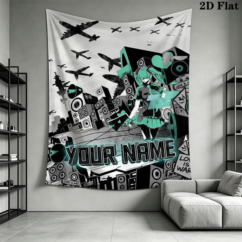 Name Custom Anime Miku Wall Tapestry Aesthetic Wall Hanging Printed Fabric Blanket Decorative Tapestries for Bedroom Living Room Home Decor