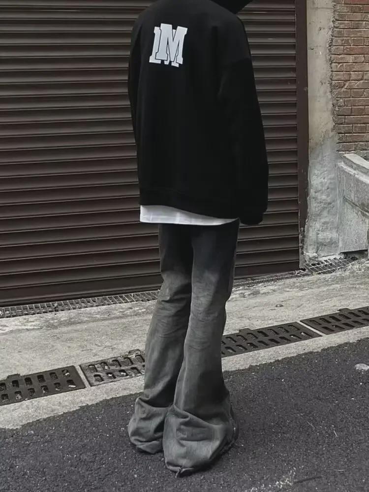 Мужские винтажные градиентные расклешенные джинсы: Ретро-облегающий крой с необработанным краем на осень