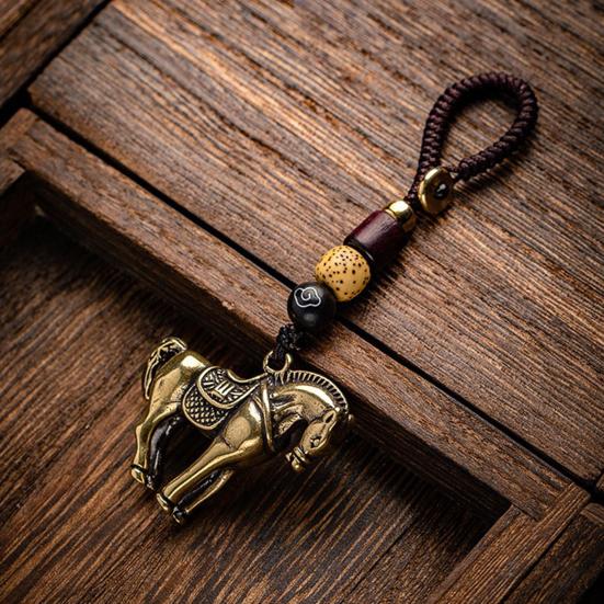 Подвеска для ключей Латунная подвеска в виде лошади Брелок для ключей от машины с плетеным вручную шнурком-талисманом «Мешочек успеха» и бисером Немедленно