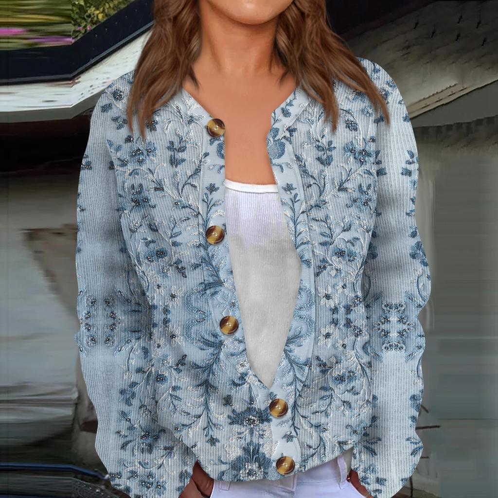 Women's Valentine's Day Print Long Sleeve Knit Cardigan Button Jacket