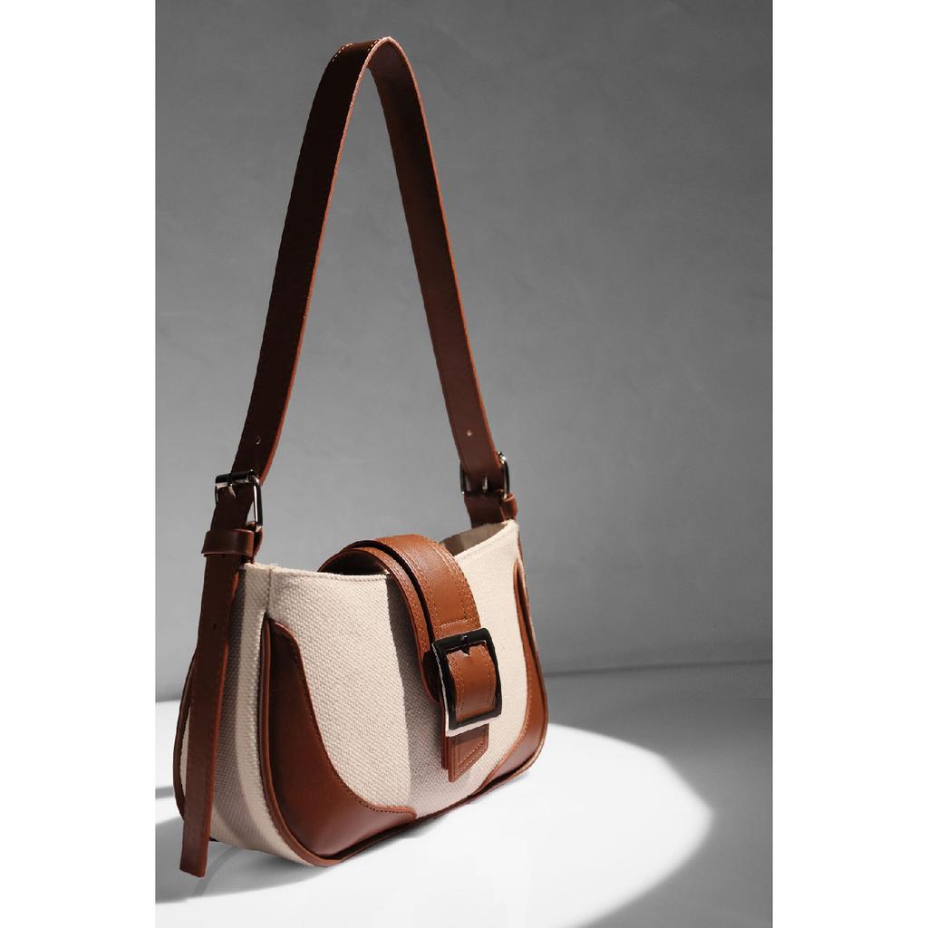 Black Linen Buckle Hand And Shoulder Bag