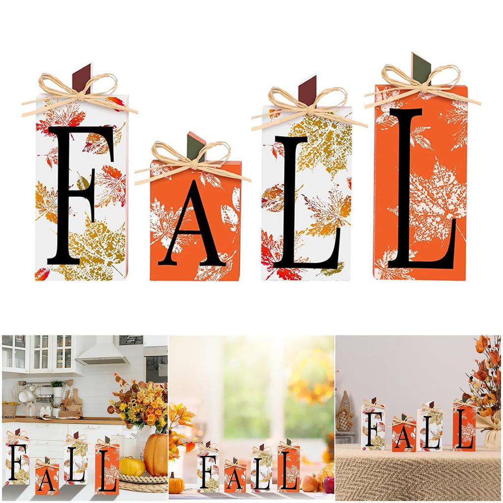 Natural Wooden Fall Lettered Sign Block Tiered Tray Decors Thanksgiving Autumn Home Accent For Seasonal Shelf Display