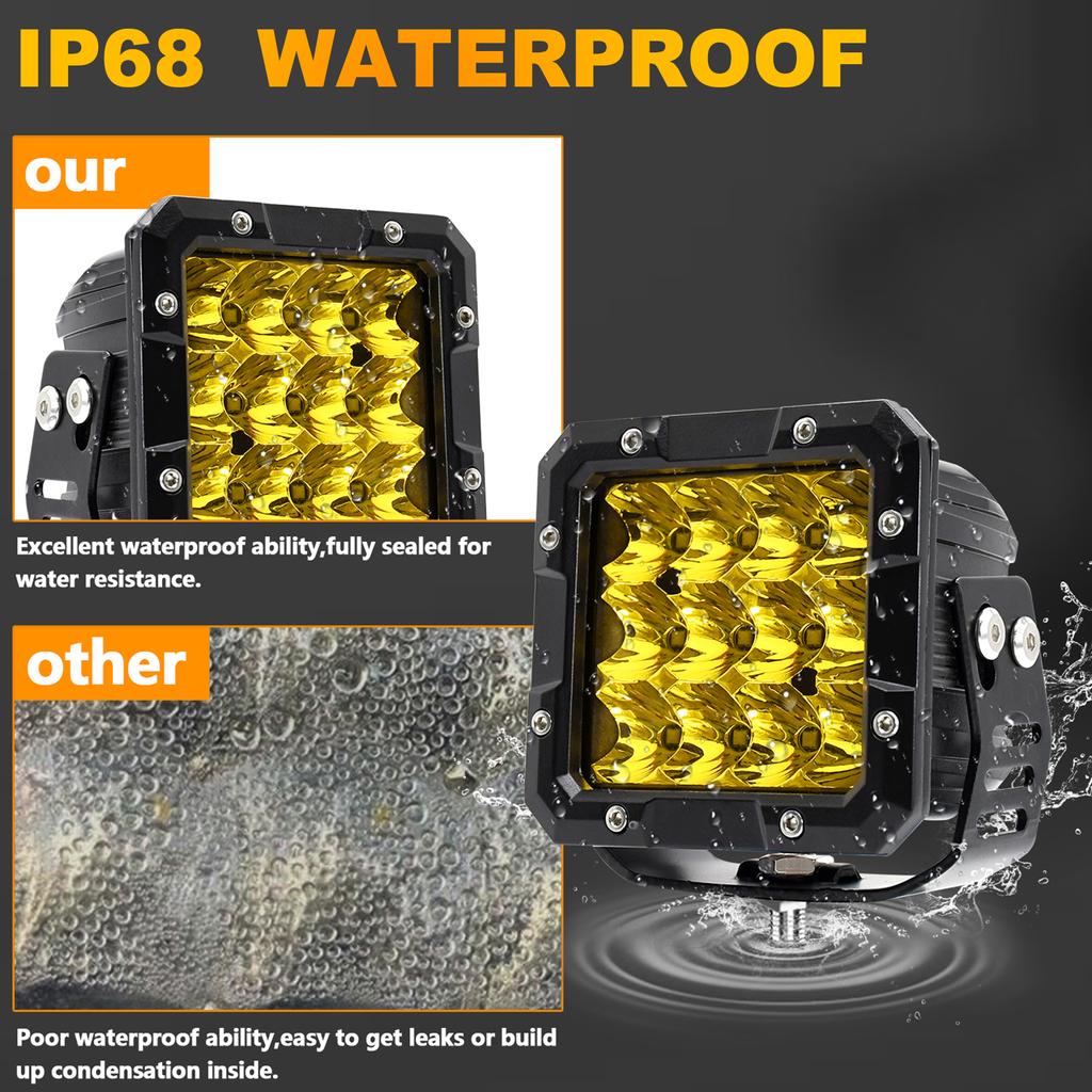 Светодиодная панель, 5 дюймов, 100 Вт, 4300 К, желтый свет, рабочий свет, 12000 лм, водонепроницаемая противотуманная фара для бездорожья