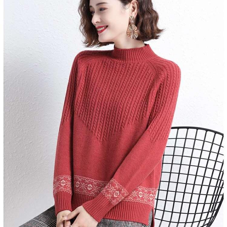 WTEMPO Женский вязаный свитер с полуворотом, свободный трикотажный топ с длинными рукавами для мам