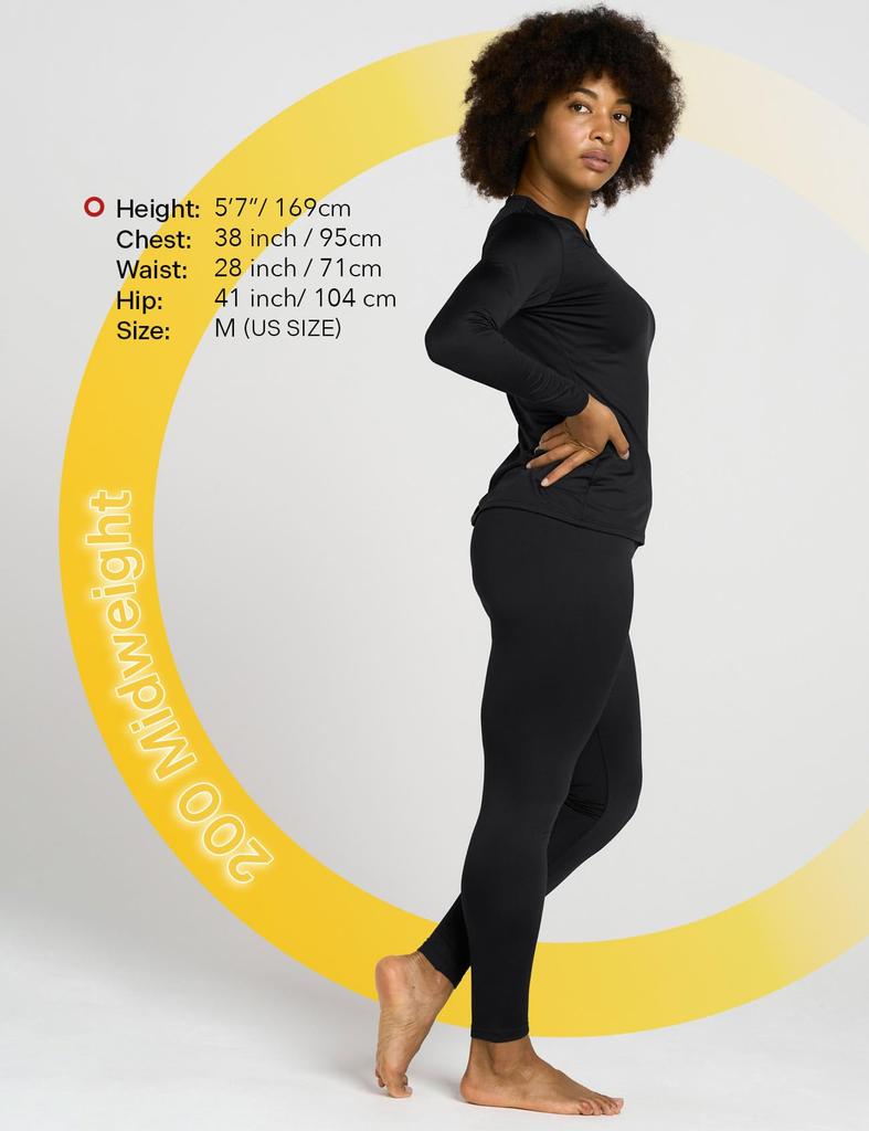 Warm Winter Underwear Set Medium Weight and Bottom Size (Lapasa) Innerwear, Wear, Women's Fleece-Lined [2-1. Black, (Top Set), S]