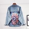 Streetwear Style Women's Bling Diamonds Denim Jacket Print Hole BF Jeans Outwear Female Spring Autumn Casual Loose Cowboy Coat