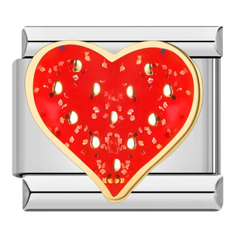 Hapiship 2024 женские красные глазурованные цветочные сердечки Kiss Me подвески итальянские звенья подходят для браслета из нержавеющей стали 9 мм изготовление ювелирных изделий ZH003