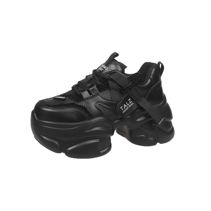 Мода 8,5 см Микрофибра Кожа Женские Повседневные Массивные Туфли Новая Осень Высокая Платформа Клиновидные Каблуки Кроссовки Уличные Скейтборд Папины Кроссовки