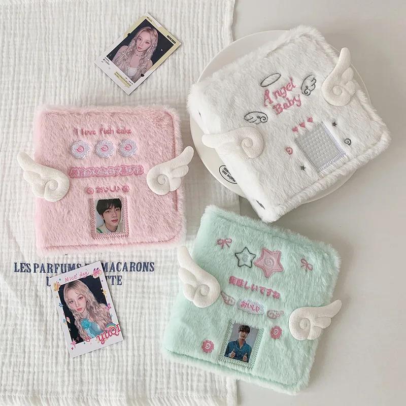 Korean Plush Angel Wings Loose Leaf Card Album INS Style Cute Girls Idol Photo Storage Kpop Photocard Album