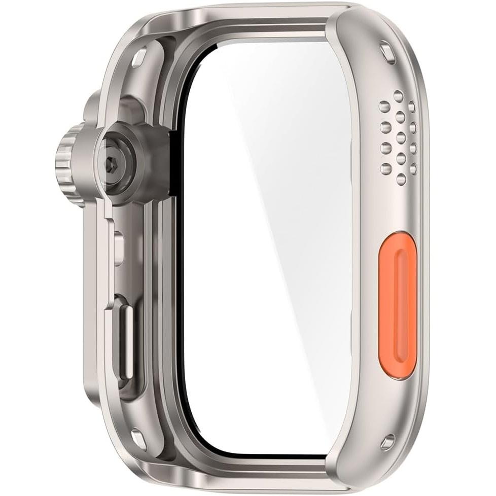 2in1 Case + Tempered Glass for Huawei Watch Fit 4 Pro, Silver/Orange