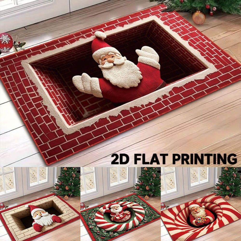 2D Flat Santa Door Mat Faux Cashmere Christmas Bath Mat Decorative Floor Rug Christmas Home Decor
