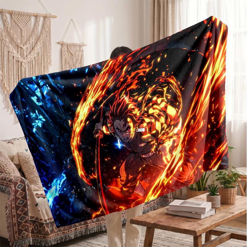 Kamado Tanjiro Printed Flannel Blanket, Skin Friendly Warm Throw for Indoor Couch Bed Daily Use