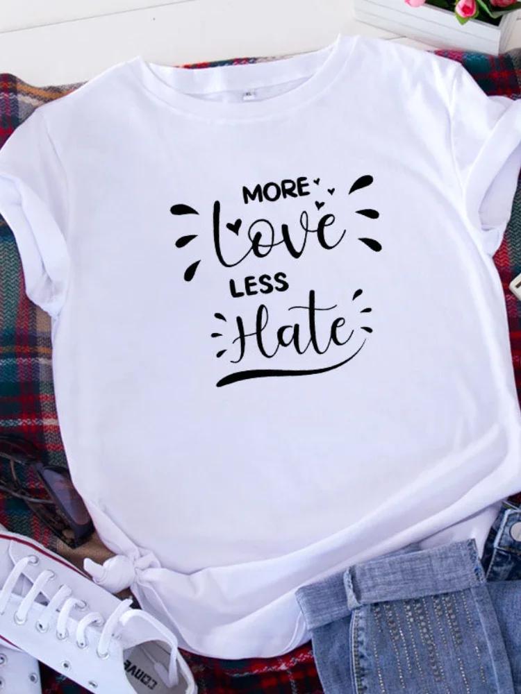 Больше любви меньше ненависти с принтом букв женская футболка с коротким рукавом и круглым вырезом свободная женская футболка женская футболка топы женские футболки