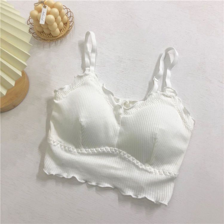 Women Long Bras Ruffles Solid Black White Bras For Female Brassiere Elastic Girls Bras Workout Sports Bra Tank Tops