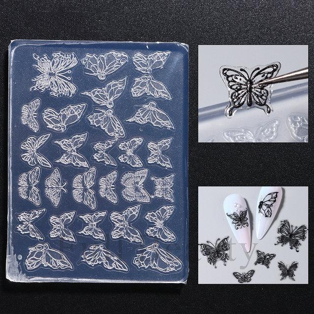 3D силиконовая форма для резьбы по ногтям, снежинка, бабочка, многодизайнная пластина для штамповки, гелевые трафареты, аксессуары для маникюра своими руками, инструменты для ногтей