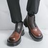 Fashion Men Fashionable Chelsea Boots Dark Brown High-top Thick-soled Leather Shoes Fashionable Pointed-toe Brand Men Boots Sizes 38-46