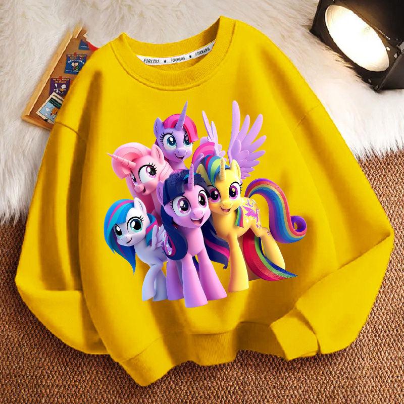 Милое худи с круглым вырезом и принтом маленькой лошадки для детей, повседневный топ с длинным рукавом для мальчиков и девочек на весну и осень