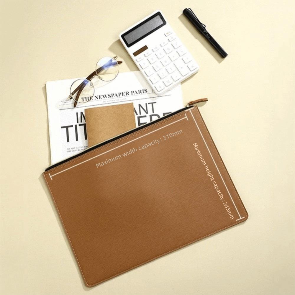 PU Leather A4 File Folder Zipper Bag Business Briefcase Information Bag  School Office Supplies