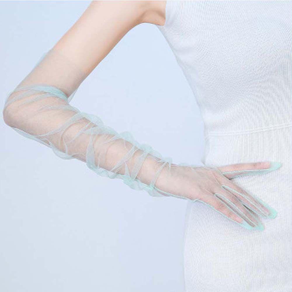 Длинные Модные Женские Перчатки до Локтя из Прозрачного Тюля Женские Тонкие Перчатки Кружевные Митенки Пятипалые Митенки