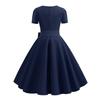 Women Dress Square Neck Short Sleeve Retro 1950s A-line Big Hem Button Decor Dot Print Color Matching Mid Waist Belted Bow Decor Midi Dress