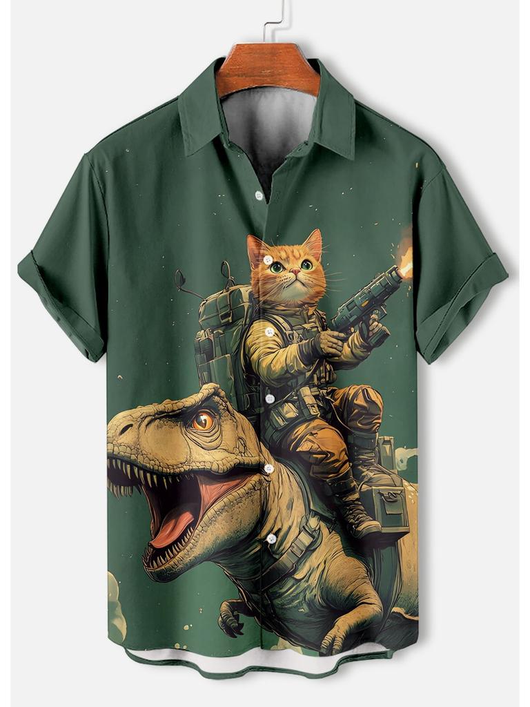 Летние мужские рубашки с короткими рукавами в стиле ретро с рисунком в стиле аниме и кошек, топы с короткими рукавами, модные повседневные рубашки для отдыха и улицы для мужчин