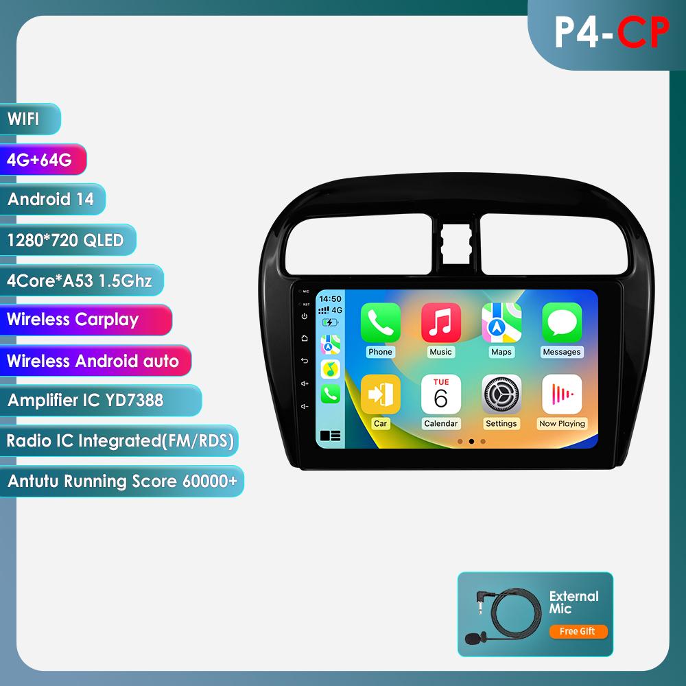 Hizpo 9-дюймовая беспроводная автомагнитола с CarPlay и Android Auto для MITSUBISHI Mirage Spacestar Attrage 2012 -2018 Dodge Attitude Мультимедиа