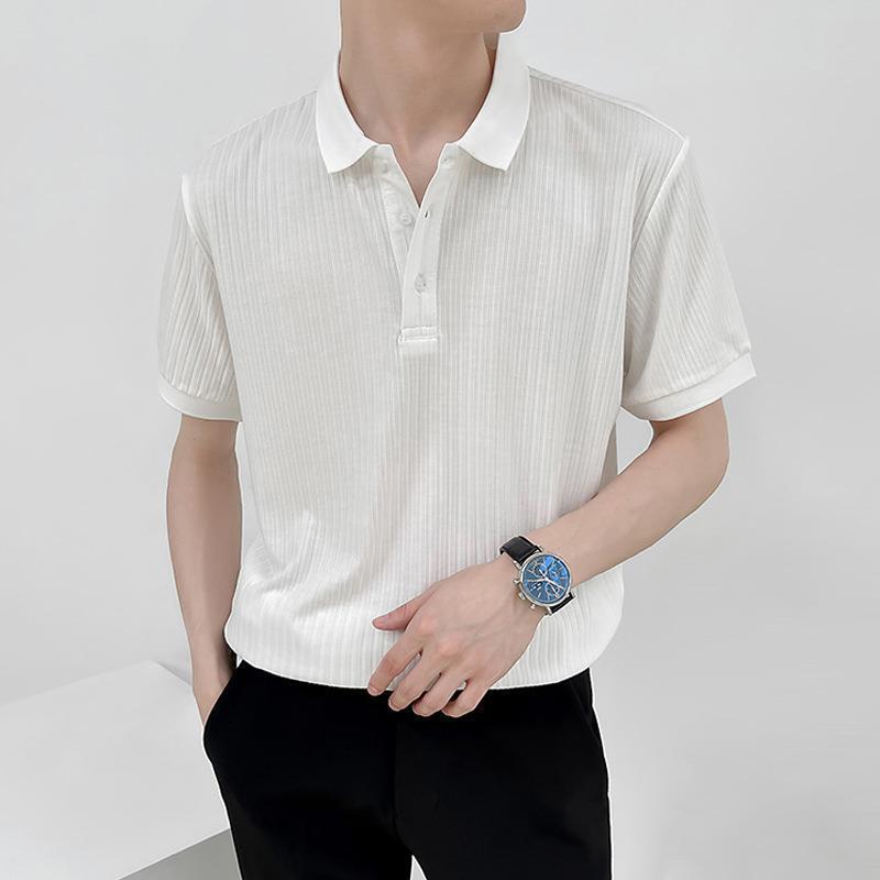 Мужская повседневная рубашка-поло в ретро-стиле: Футболка универсального кроя с короткими рукавами, однотонная, с трикотажными лацканами