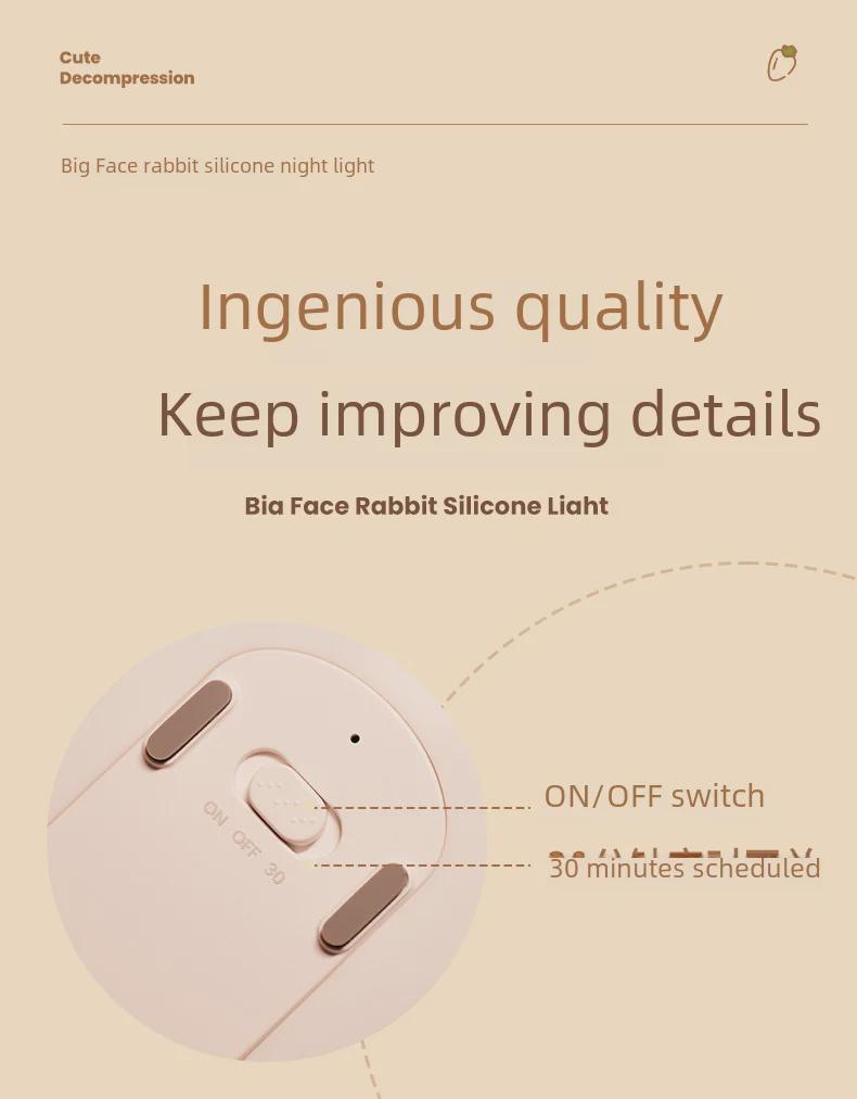 Big Face Rabbit Silicone Night Light with Timer & Voice Control