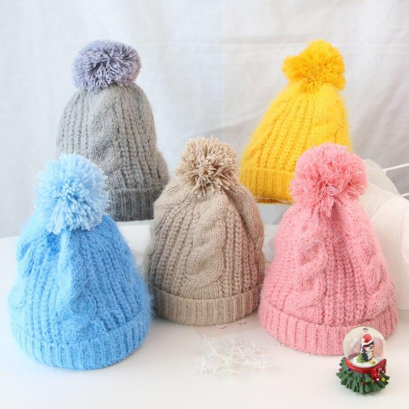 Красочная детская шапка с помпоном, осенне-зимняя детская шапка-бини для девочек и мальчиков, вязаная крючком толстая теплая однотонная шапка для малышей