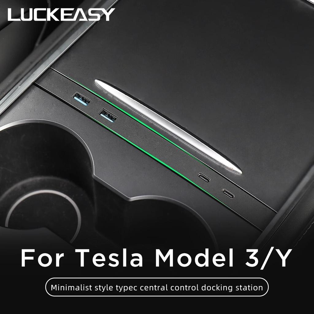 LUCKEASY For Tesla Model 3 Model Y Central Control USB Shunt Hub Car Decoration Accessories 27W Quick Charger Docking Station
