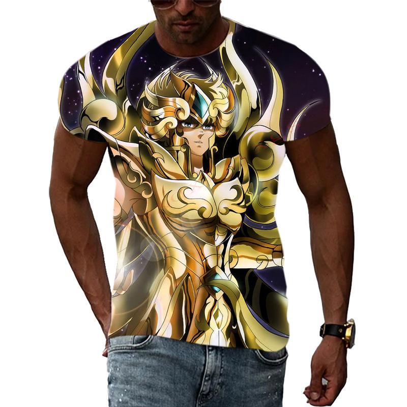 Золотая тема аниме Saint Seiya Крутая 3D-печать фотографий Эстетическая личность Мужская и женская футболка с круглым вырезом и короткими рукавами